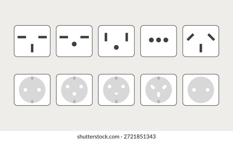 Kollektion von elektrischen Steckern auf weißem Hintergrund