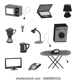 Collection of electricity icons-vector illustration on a white isolated background. A set of electrical appliances.