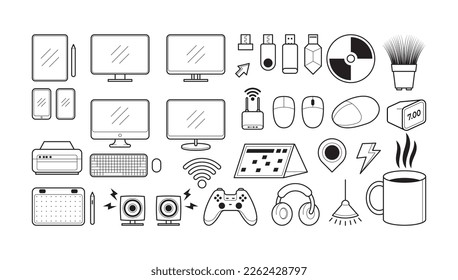 Collection of Electronic Device Design Set with Outline Style