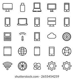 Collection of electronic device icons set for technology and connectivity