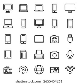 Colección de iconos de dispositivos electrónicos configurados para tecnología y conectividad