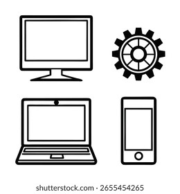 Collection of electronic device icons set for technology and connectivity
