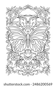 Collection of elegant beautiful tropical butterflies and plants symmetry isolated on background. Cute flying butterfly insects and leaves for decorative design elements.Vector illustration