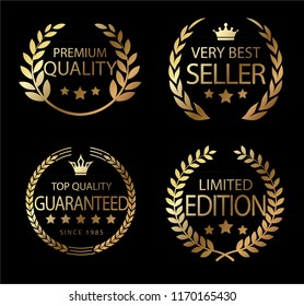 Collection of elegant black and gold design elements - buttons, badges, labels. Vector illustration eps10.