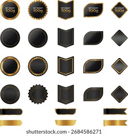 Colección de elegantes Plantillas en negro y oro. Insignias de Vector y pegatinas para Diseño gráfico, publicidad, empaquetado de productos y marketing en redes sociales.