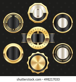 Collection of elegant black and golden design elements - buttons, badges, labels