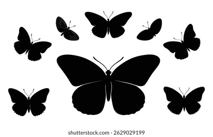 Collection of Elegant Black and White Butterfly Silhouette Set