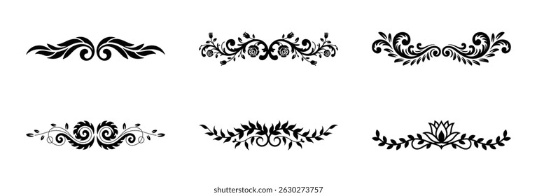Collection of elegant black and white decorative floral border vector designs