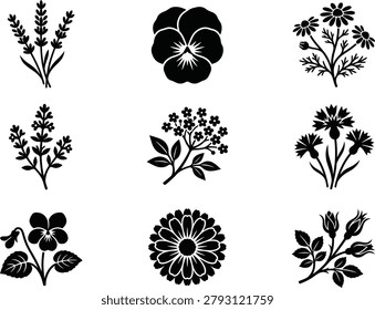 A collection of elegant black and white floral illustrations