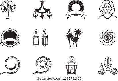 Collection of Elegant Black and White Islamic Icons and Symbols