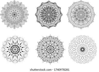 collection of elegant black and white mandala art. white background