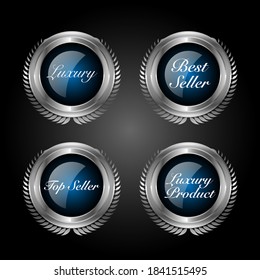 Collection of elegant blue and silver design elements - badges, labels.

