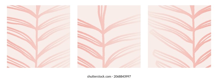 Collection of elegant botanical backgrounds with close up floral fragments. Pastel pink color. Vector illustration.	