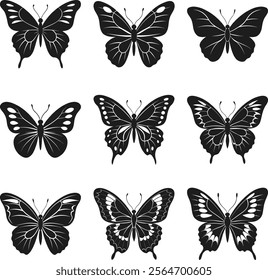 Collection of Elegant Butterfly Silhouette Vectors – Intricate Insect Designs for Nature and Decorative Art