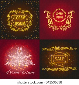 Collection elegant cards with pattern, sale and greeting cards decorated shiny. Vector illustration