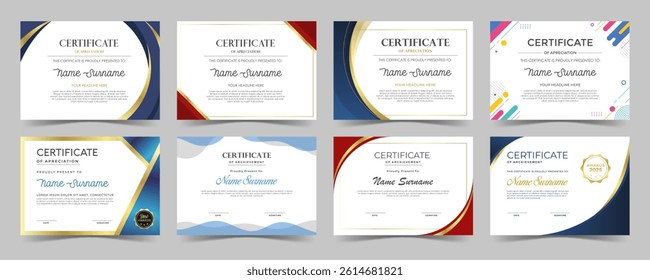 Collection of elegant certificate templates. Certificate design for award, education, and business needs