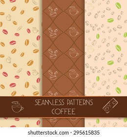 Collection of elegant classic patterns. Coffee theme. Unique patterns for cafes, websites, scrapbook projects, wallpapers, textile and wrapping paper. Vector