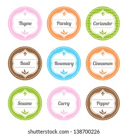 Collection of Elegant Colorful Spice Labels With Decorative Patterns