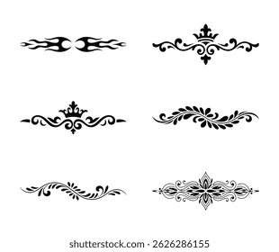 Collection of elegant and decorative black ornamental dividers and borders on white background