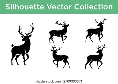 A collection of elegant deer silhouettes in various poses, perfect for wildlife, nature, and hunting-themed designs.