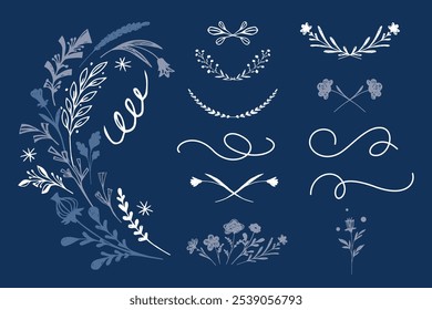Collection of elegant dividers in vector. Decorative elements: branches, flowers, lines, dividers.	