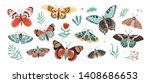 Collection of elegant exotic butterflies and moths isolated on white background. Set of tropical flying insects with colorful wings. Bundle of decorative design elements. Flat vector illustration.