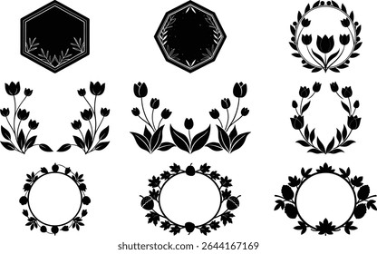 Colección de elegantes Diseños de marco floral y geométrico