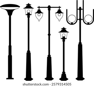 A collection of elegant garden lamp vector illustrations featuring various styles and designs.