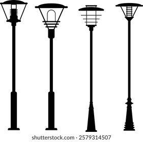 A collection of elegant garden lamp vector illustrations featuring various styles and designs.