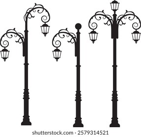 A collection of elegant garden lamp vector illustrations featuring various styles and designs.