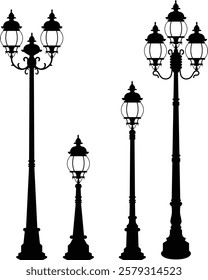 A collection of elegant garden lamp vector illustrations featuring various styles and designs.