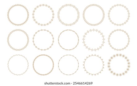 Uma coleção de elegantes molduras circulares de ouro com intrincados desenhos ornamentais, perfeito para convites, certificados e projetos decorativos.