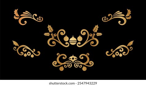 Collection of elegant golden christmas ornaments