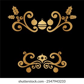 Collection of elegant golden christmas ornaments