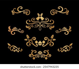Collection of elegant golden christmas ornaments