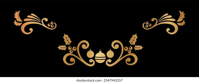 Collection of elegant golden christmas ornaments
