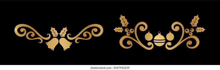 Collection of elegant golden christmas ornaments
