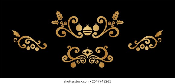 Collection of elegant golden christmas ornaments