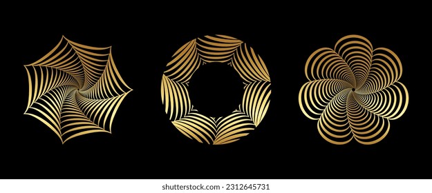 A collection of elegant golden circles art deco frames and abstract geometric design templates, a luxury linear ornament with vintage charm, utilized for packaging, branding, decoration, and more.