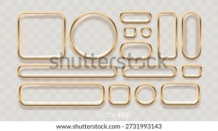 A collection of elegant golden frames and borders in various shapes. Perfect 3D metallic elements for luxurious design. Vector illustration