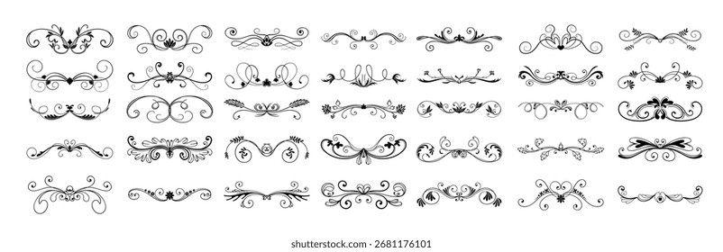 A collection of elegant hand-drawn calligraphic vignettes. Abstract patterns for decorating covers, books, postcards. vector illustration
