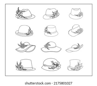 collection of elegant hat with flower arrangement