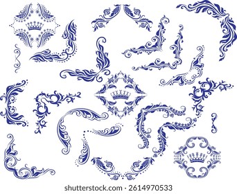 A collection of elegant and intricate flourish vector illustrations, featuring detailed swirls, curves, and decorative lines.