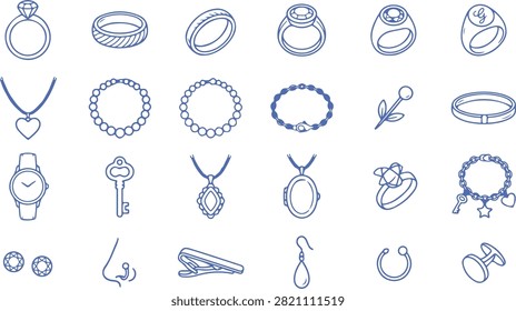Collection of elegant jewelry and watch vector icons