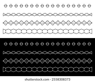 Collection of Elegant Linear Decorative Patterns with Intricate Geometric Designs. Vector illustration isolated on black and white backgrounds.