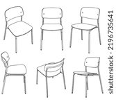Collection of elegant modern chairs hand drawn with in lines on white background vector illustration