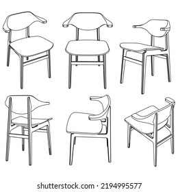 Collection of elegant modern chairs hand drawn with in lines on white background vector illustration