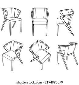 Collection of elegant modern chairs hand drawn with in lines on white background vector illustration