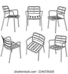 Collection of elegant modern chairs hand drawn with in lines on white background vector illustration