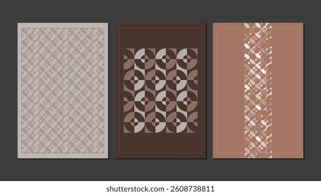 Collection of elegant poster backgrounds in mocha tones. Vector set of banner with flat ornament cover templates